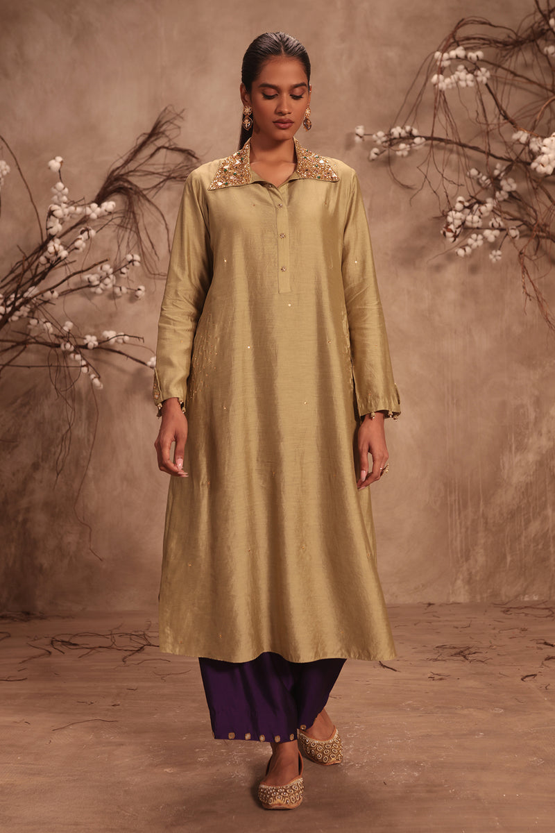 Nazakat Light Green Collar Kurta Set