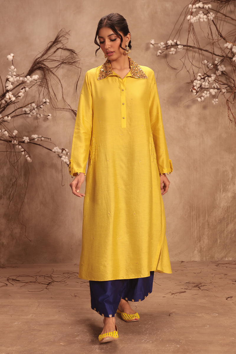 Nazakat Yellow Collar Kurta Set