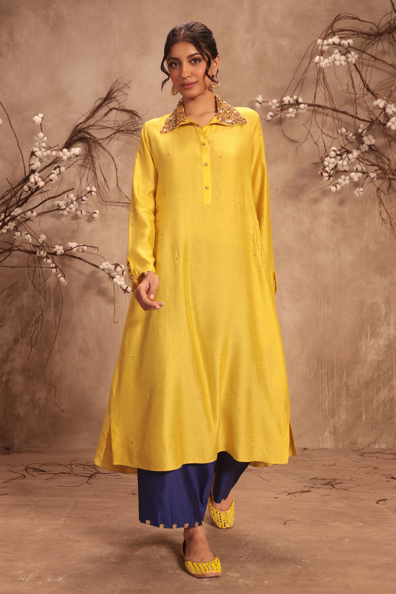 Nazakat Yellow Collar Kurta Set