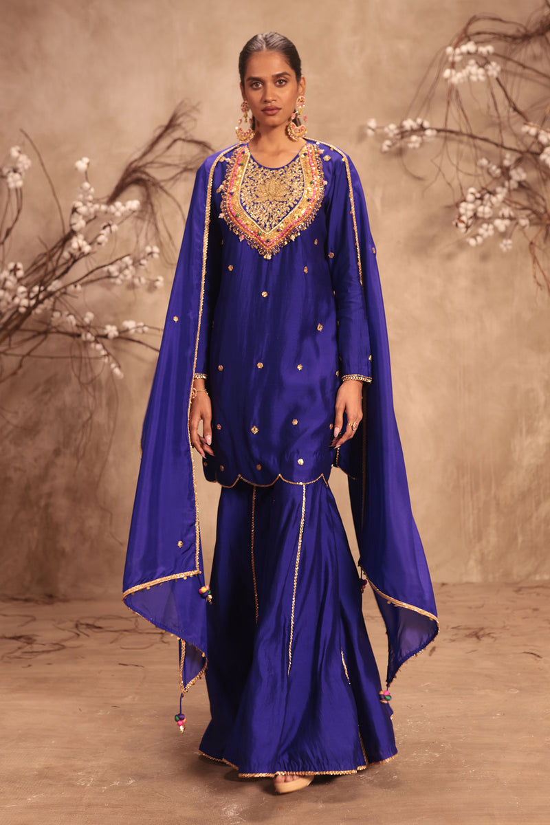 Nazakat Indigo Lotus Yoke Sharara Set