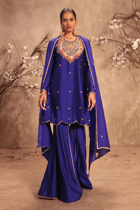 Nazakat Indigo Lotus Yoke Sharara Set