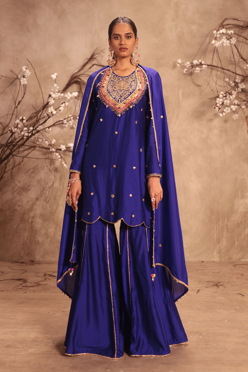 Nazakat Indigo Lotus Yoke Sharara Set