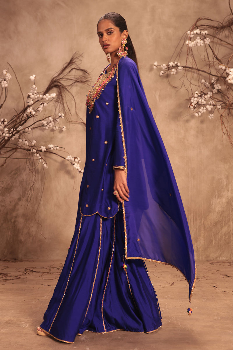 Nazakat Indigo Lotus Yoke Sharara Set