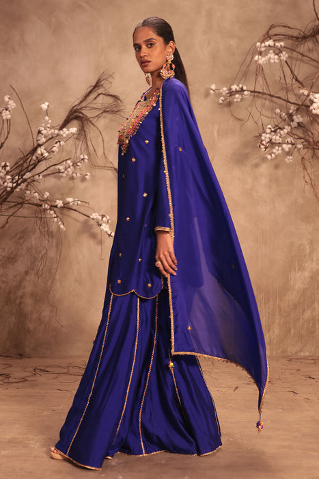 Nazakat Indigo Lotus Yoke Sharara Set