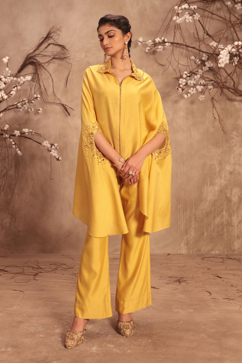 Nazakat Dark Yellow Cape Set