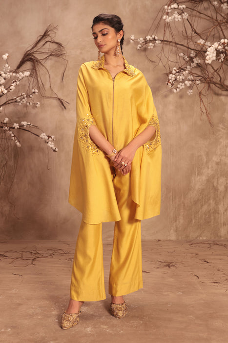 Nazakat Dark Yellow Cape Set