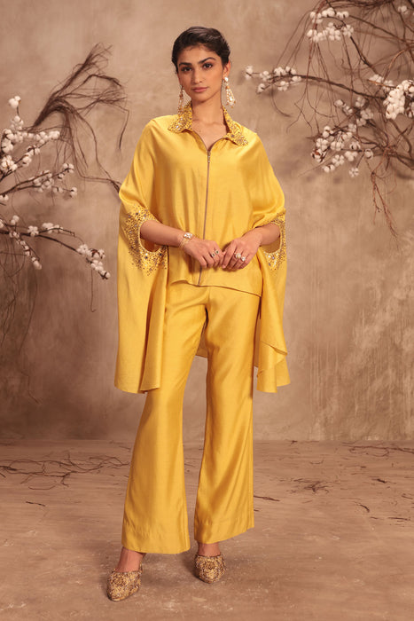 Nazakat Dark Yellow Cape Set