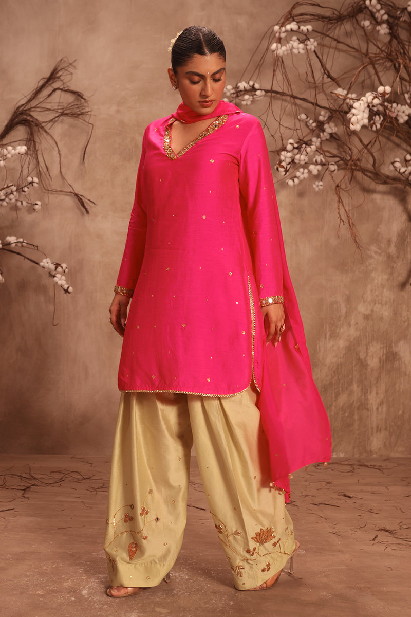 Nazakat Hot Pink Jaal Kurta Set