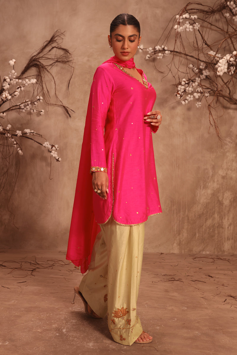 Nazakat Hot Pink Jaal Kurta Set