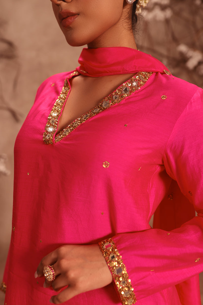 Nazakat Hot Pink Jaal Kurta Set