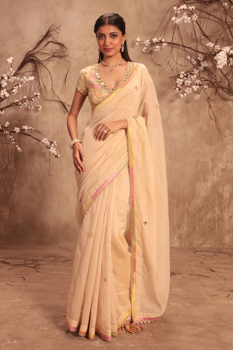 Nazakat Ivory Applique Saree Set