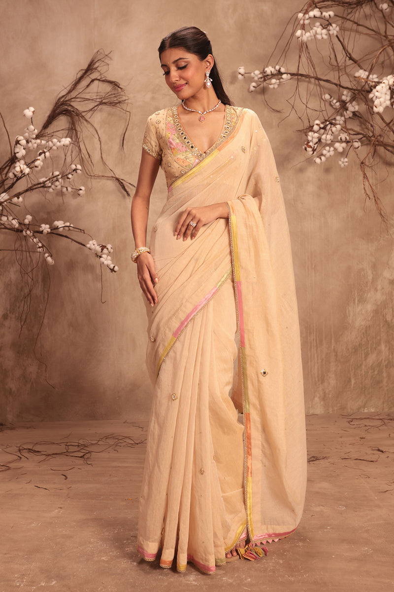 Nazakat Ivory Applique Saree Set
