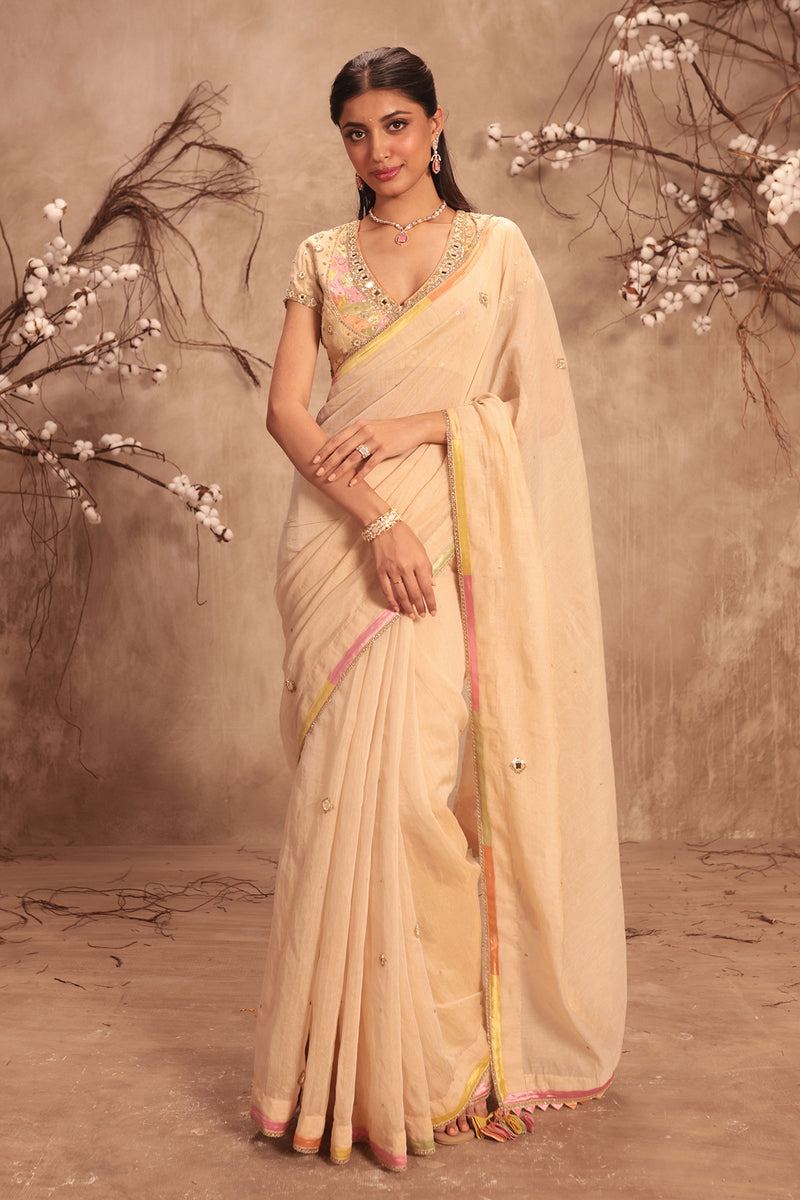 Nazakat Ivory Applique Saree Set