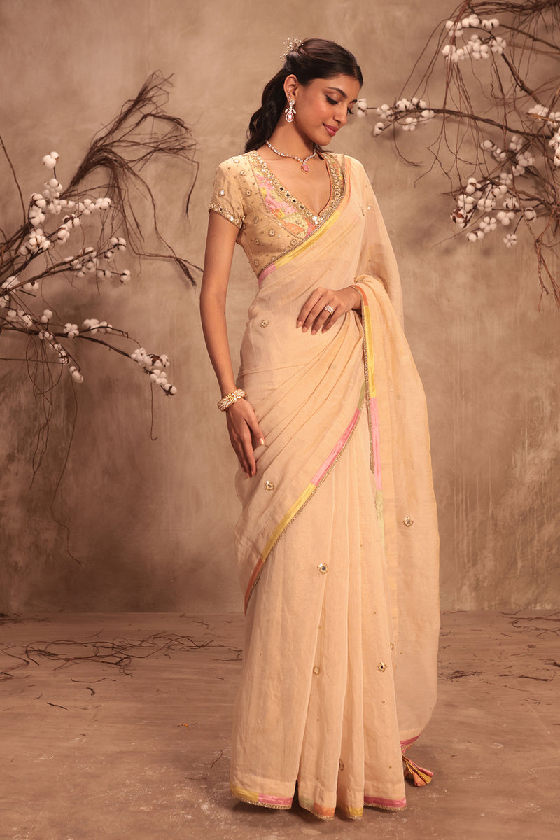 Nazakat Ivory Applique Saree Set