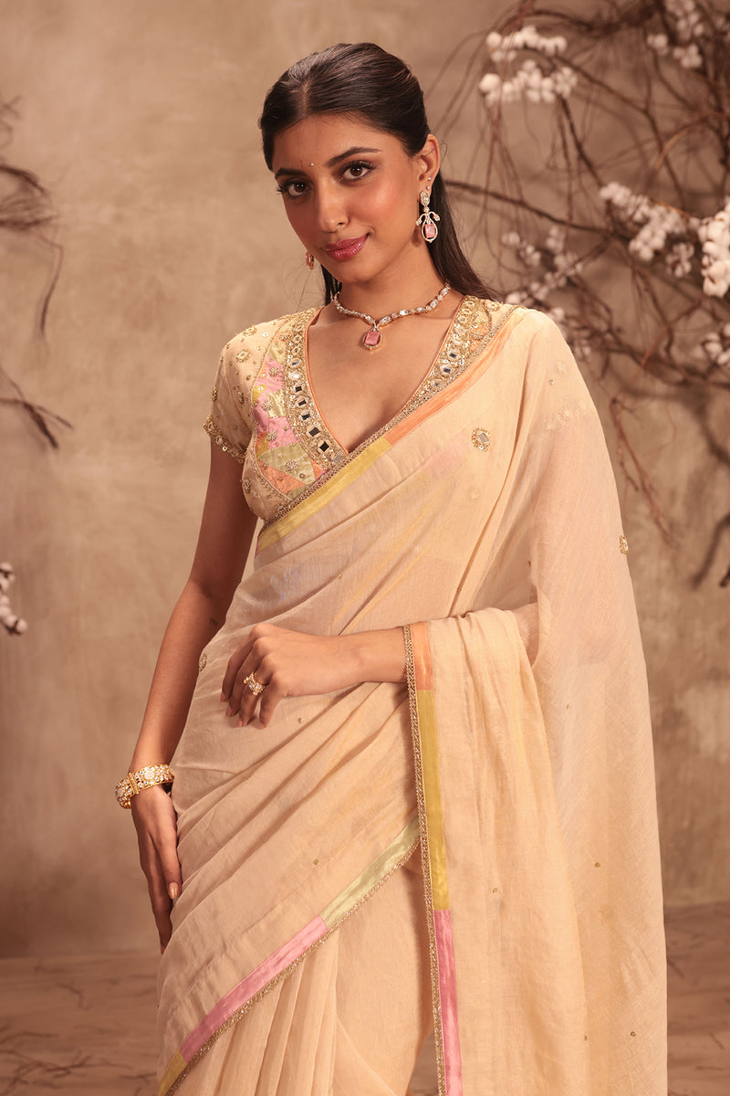 Nazakat Ivory Applique Saree Set