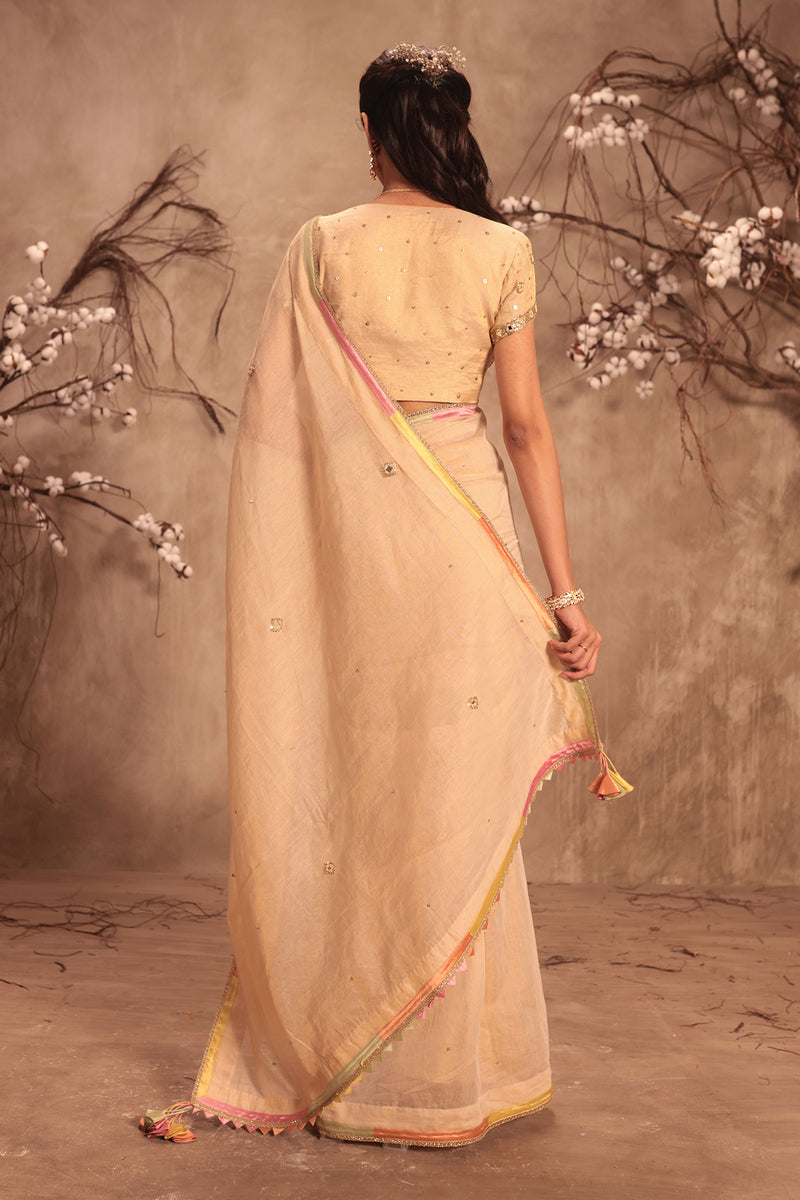 Nazakat Ivory Applique Saree Set
