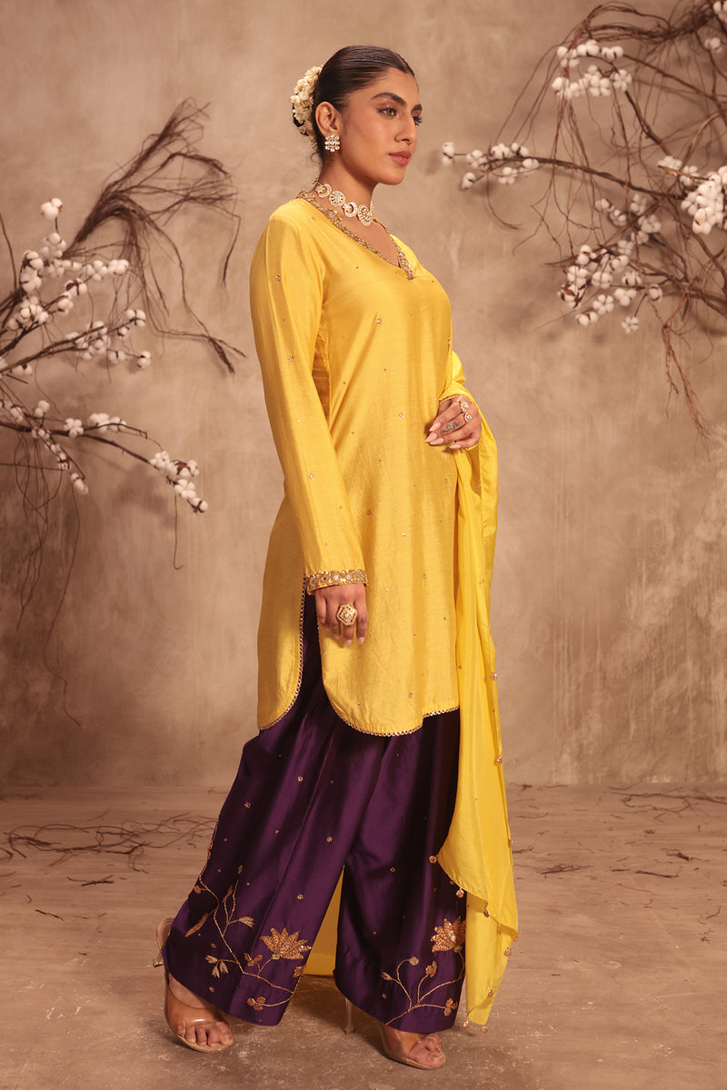 Nazakat Yellow Jaal Kurta Set