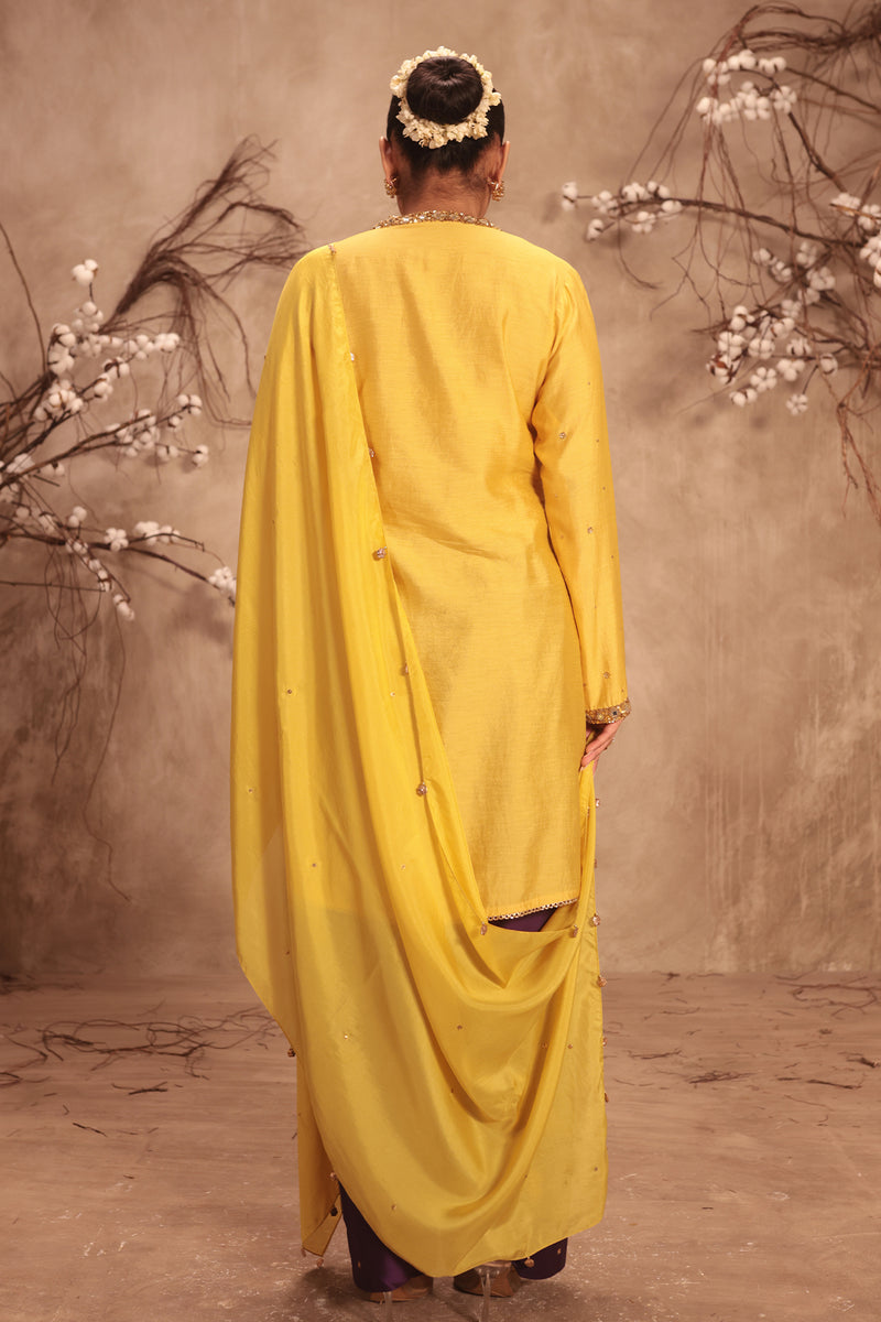 Nazakat Yellow Jaal Kurta Set