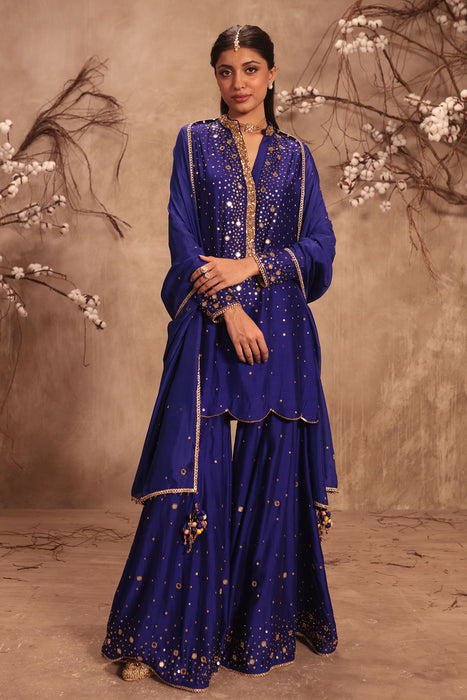 Nazakat Indigo Heavy Mirror Work Sharara Set