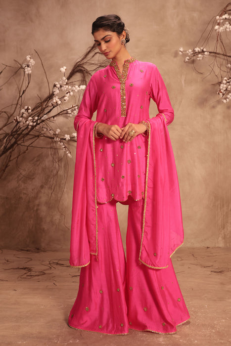 Nazakat Hot Pink Mirror Work Sharara Set