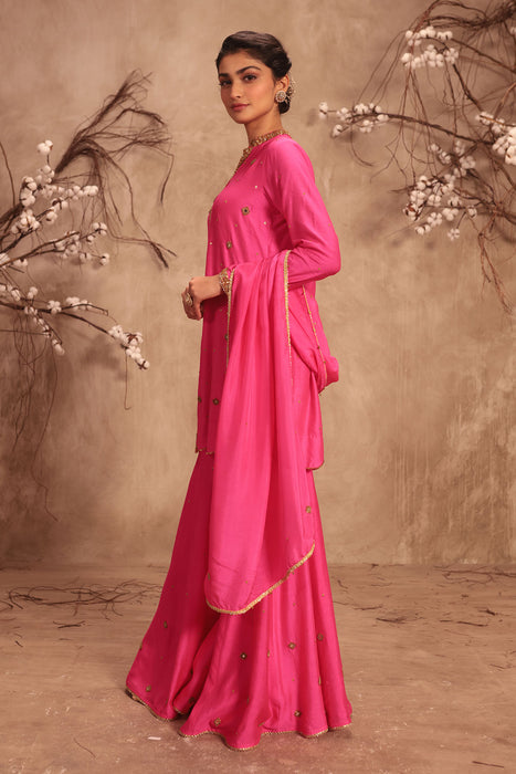 Nazakat Hot Pink Mirror Work Sharara Set