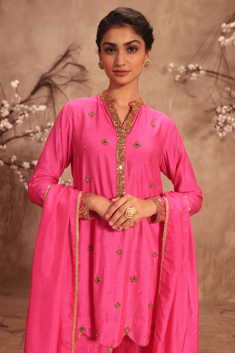 Nazakat Hot Pink Mirror Work Sharara Set
