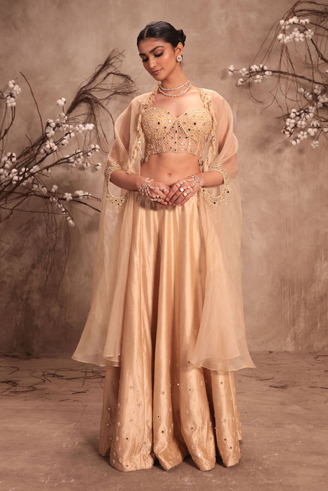 Nazakat Ivory Heavy Cape Style Lehenga Set