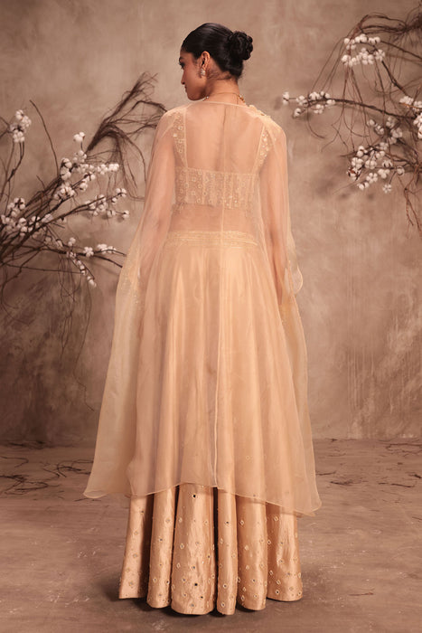 Nazakat Ivory Heavy Cape Style Lehenga Set