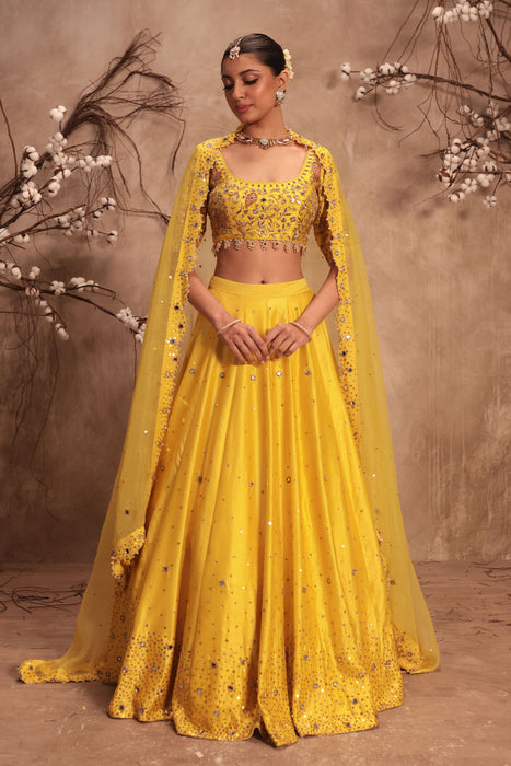 Nazakat Yellow Heavy Mirror work Lehenga Set