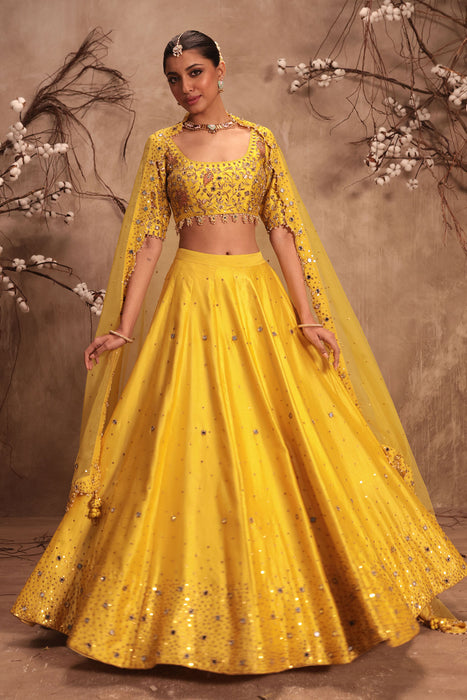 Nazakat Yellow Heavy Mirror work Lehenga Set