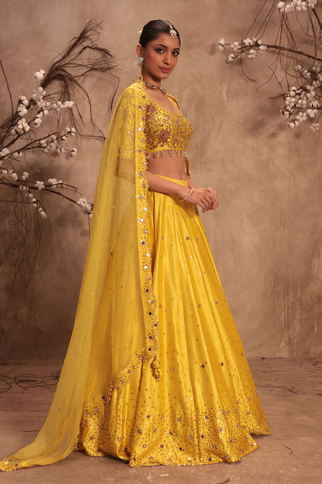 Nazakat Yellow Heavy Mirror work Lehenga Set