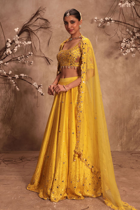 Nazakat Yellow Heavy Mirror work Lehenga Set
