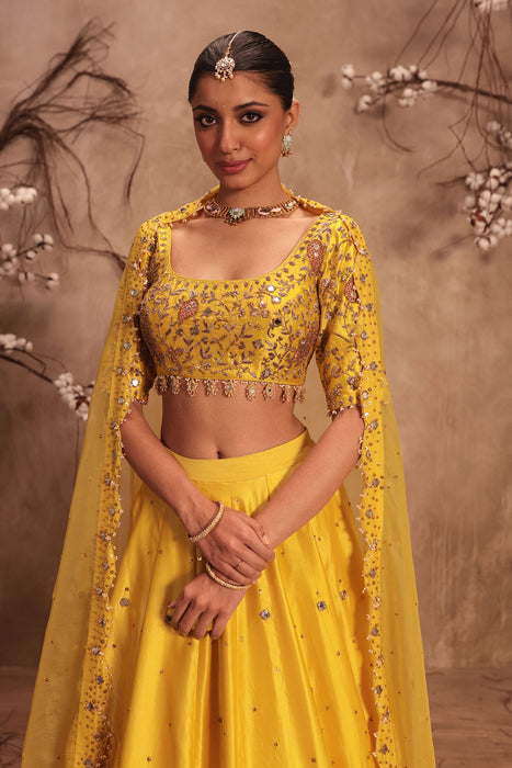 Nazakat Yellow Heavy Mirror work Lehenga Set