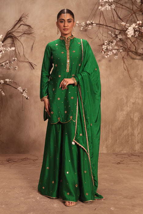Nazakat Green Mirror Work Sharara Set