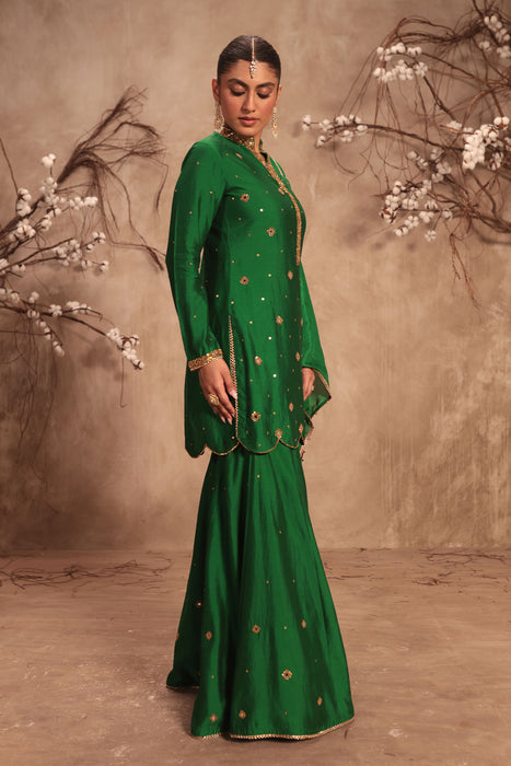 Nazakat Green Mirror Work Sharara Set