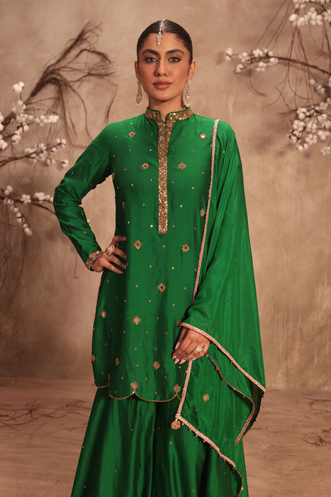 Nazakat Green Mirror Work Sharara Set
