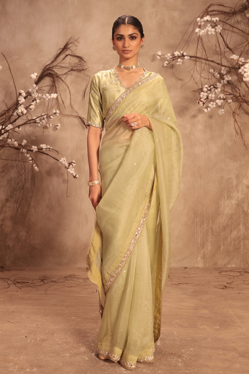 Nazakat Light Green Organza Mirror Work Saree Set