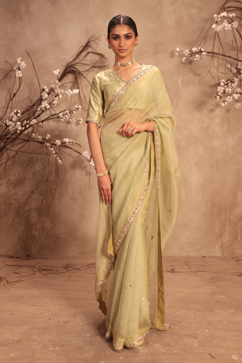 Nazakat Light Green Organza Mirror Work Saree Set