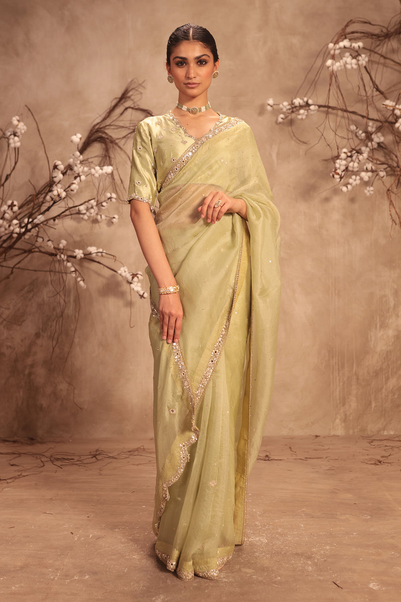 Nazakat Light Green Organza Mirror Work Saree Set