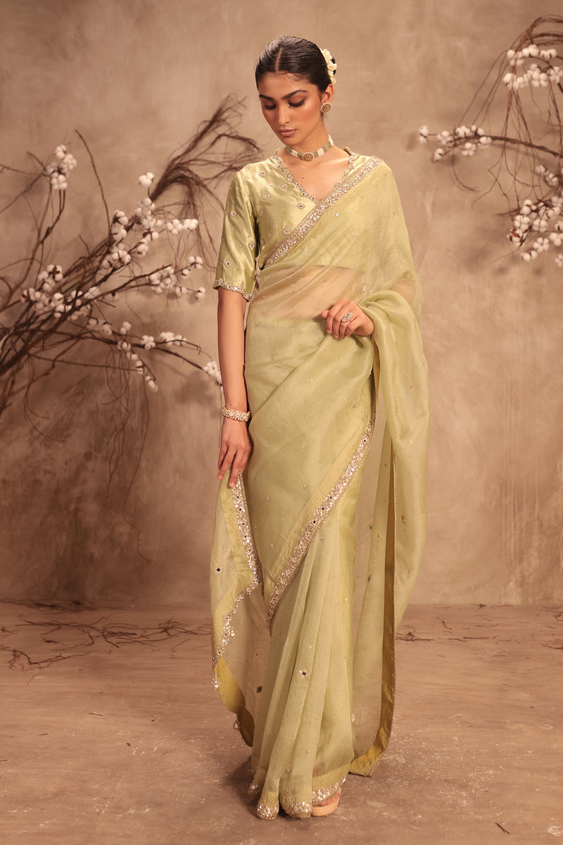 Nazakat Light Green Organza Mirror Work Saree Set