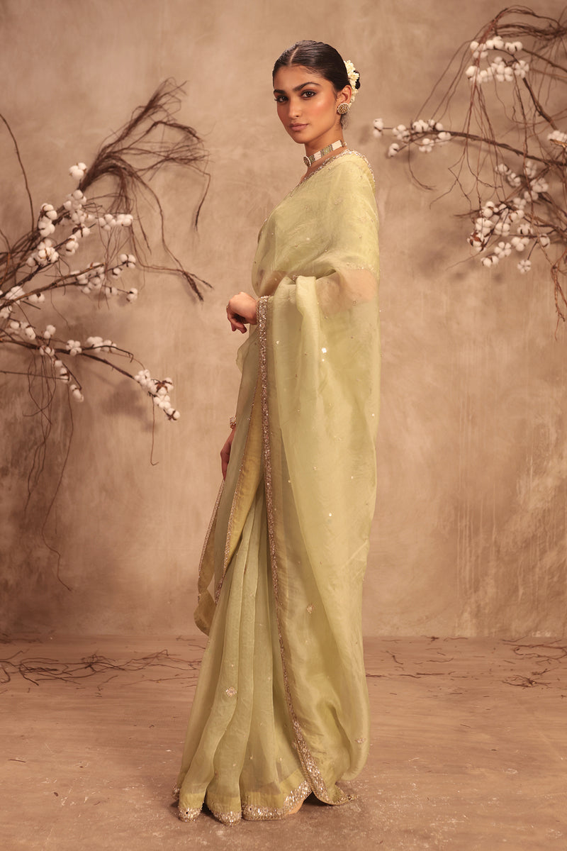 Nazakat Light Green Organza Mirror Work Saree Set