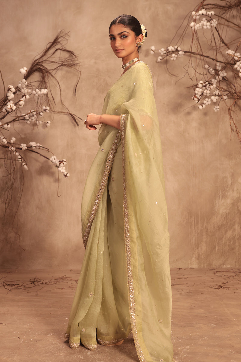 Nazakat Light Green Organza Mirror Work Saree Set