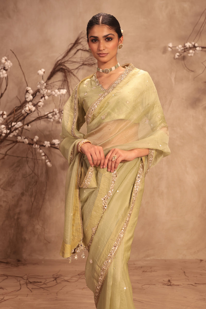 Nazakat Light Green Organza Mirror Work Saree Set