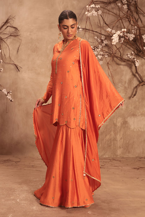 Nazakat Orange Mirror Work Sharara Set