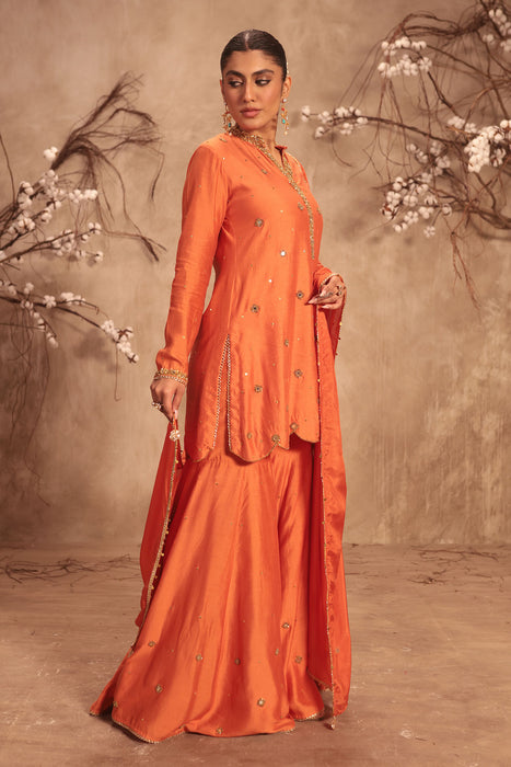 Nazakat Orange Mirror Work Sharara Set
