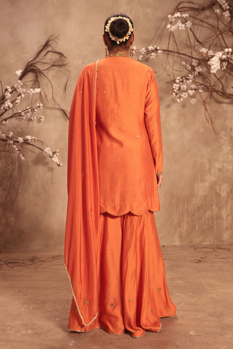 Nazakat Orange Mirror Work Sharara Set