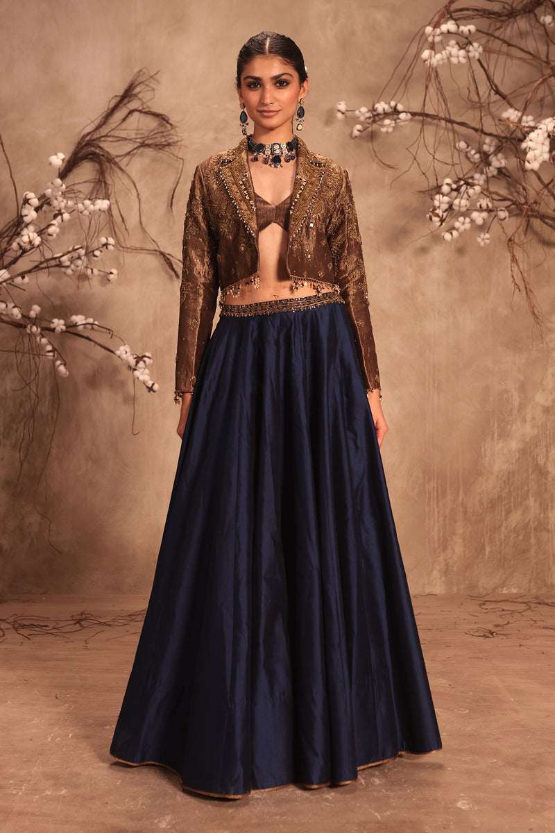 Nazakat Gold Tissue Jacket Style Lehenga Set