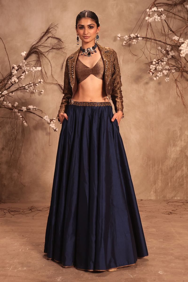 Nazakat Gold Tissue Jacket Style Lehenga Set