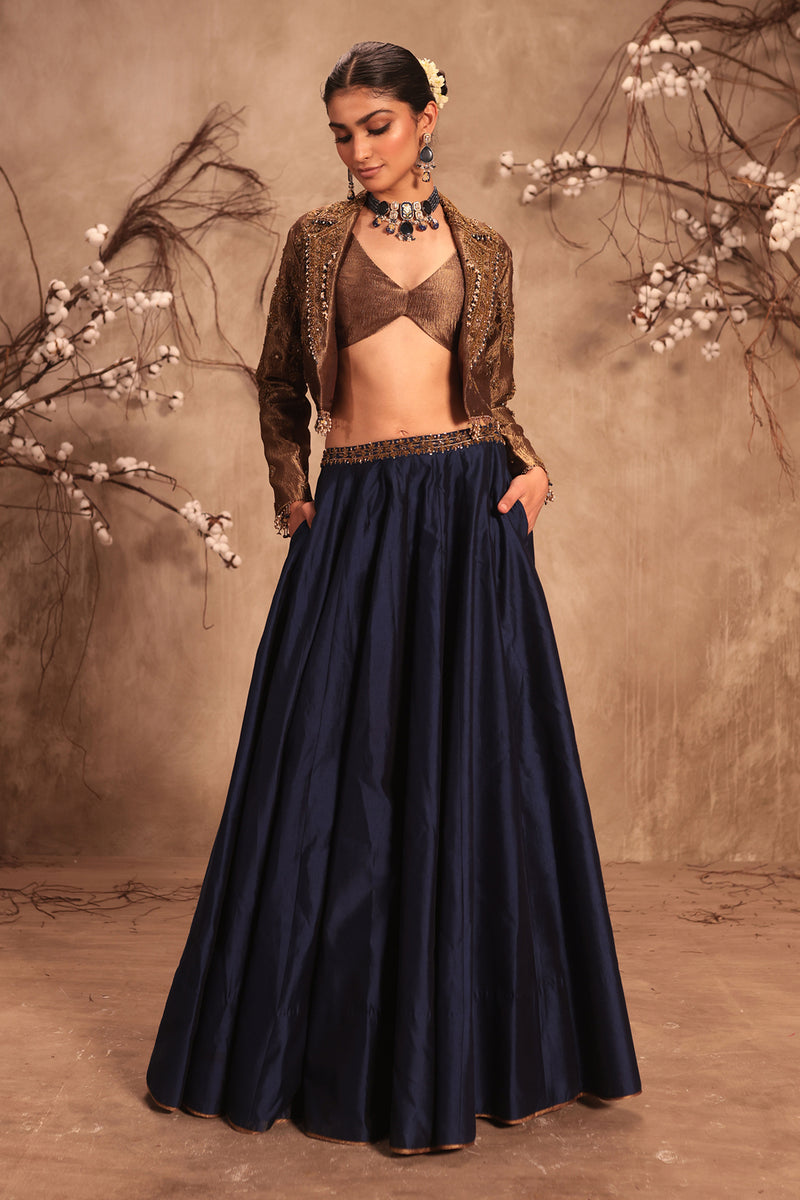 Nazakat Gold Tissue Jacket Style Lehenga Set