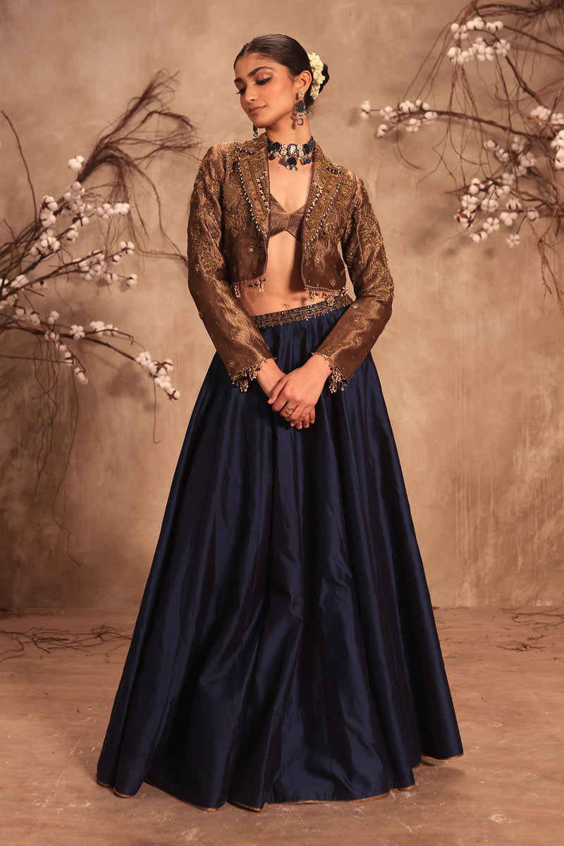 Nazakat Gold Tissue Jacket Style Lehenga Set